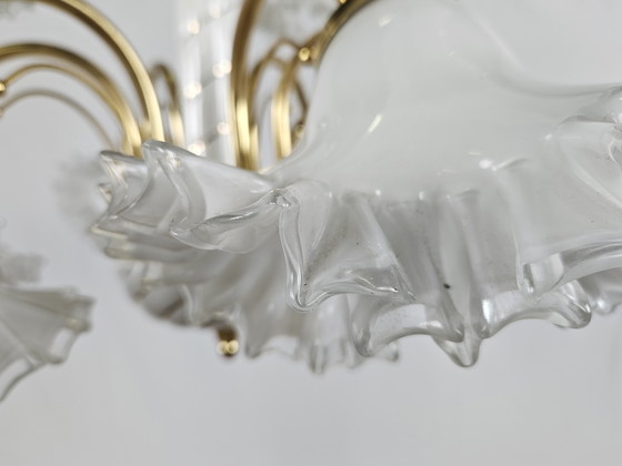 Image 1 of Großer keramischer Kronleuchter aus Messing und Muranoglas