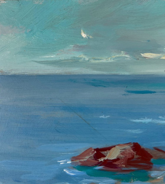 Image 1 of Original Oil Painting Coastal Rock Landscape Between the sky and the sea