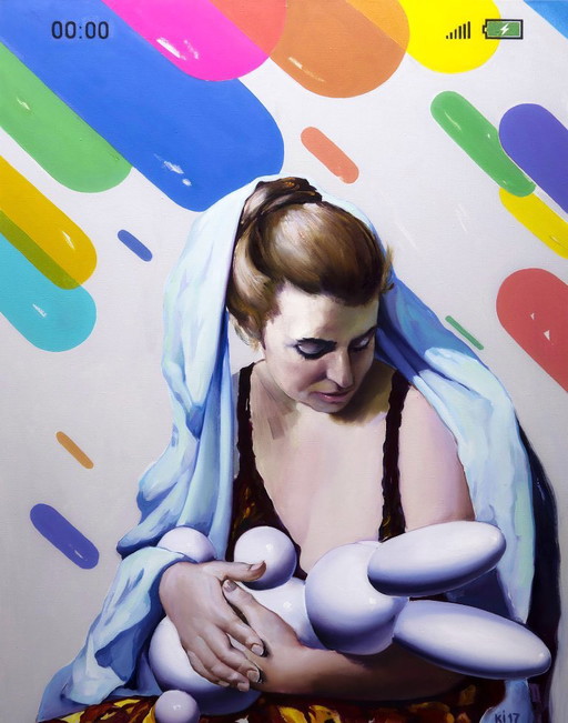 Pittura a Olio Originale Simbolismo Pop Art Eternal Baby
