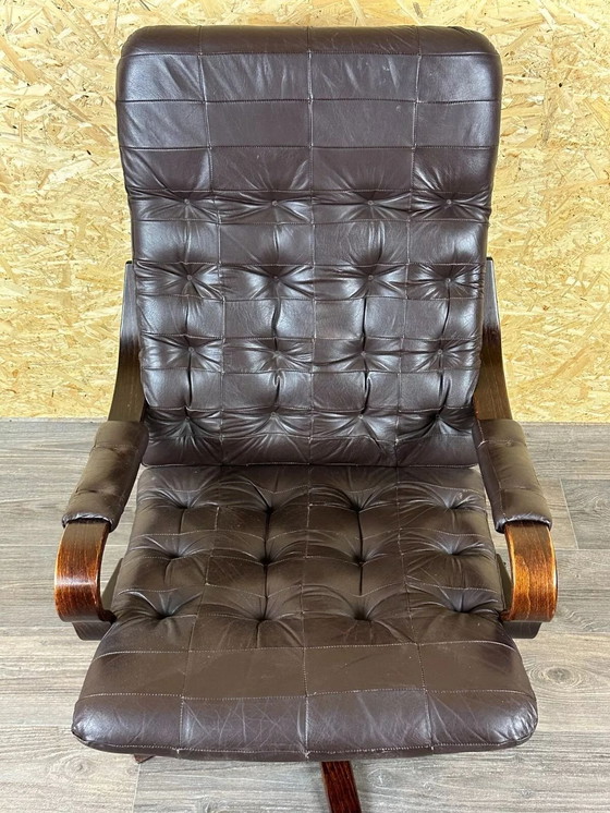 Image 1 of 60's 70's Fauteuil Easy Chair Fauteuil cuir pivotant Danish Modern Design