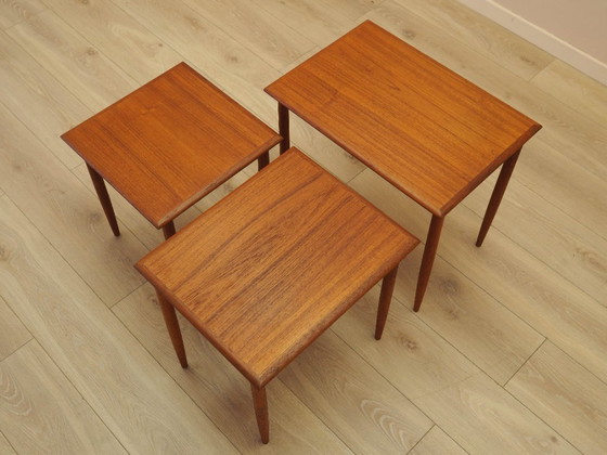 Image 1 of Set van teakhouten bijzettafels, Deens design, jaren 70, gemaakt in Denemarken.
