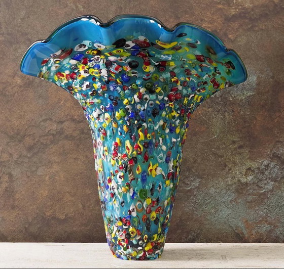 Image 1 of Handcrafted Blue Murano Shell Vase - 45cm Coastal Italian Glass Decor, Unique Gift for Her