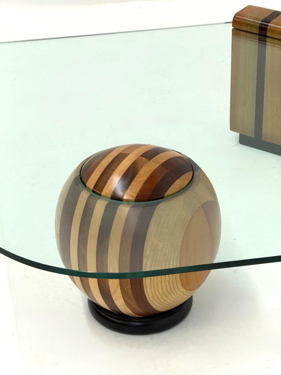Tavolino da caffè italiano scultoreo con base geometrica in legno – Tavolini da caffè, Glass, Wood (photo 7 of 10)