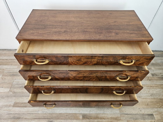 Image 1 of Commode Art Déco en ronce de noyer à quatre tiroirs