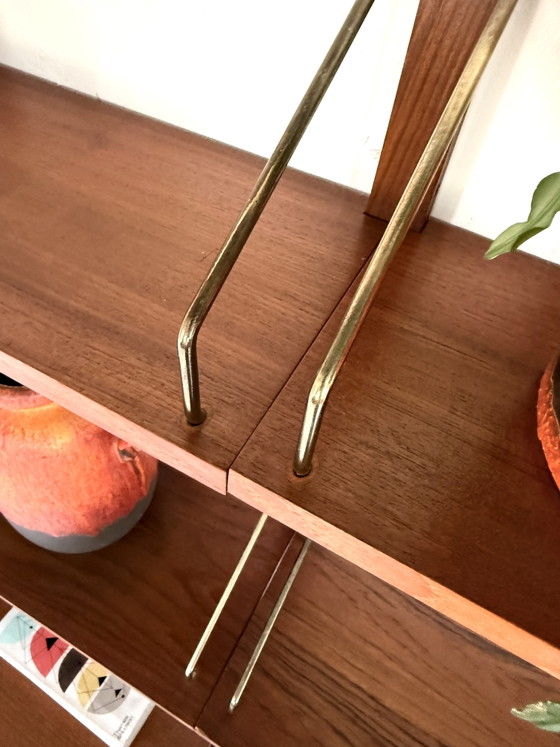 Vintage modulair teakhouten wandsysteem, Poul Cadovius ‘60 – Wandkast, Wood, Brass (photo 11 of 15)