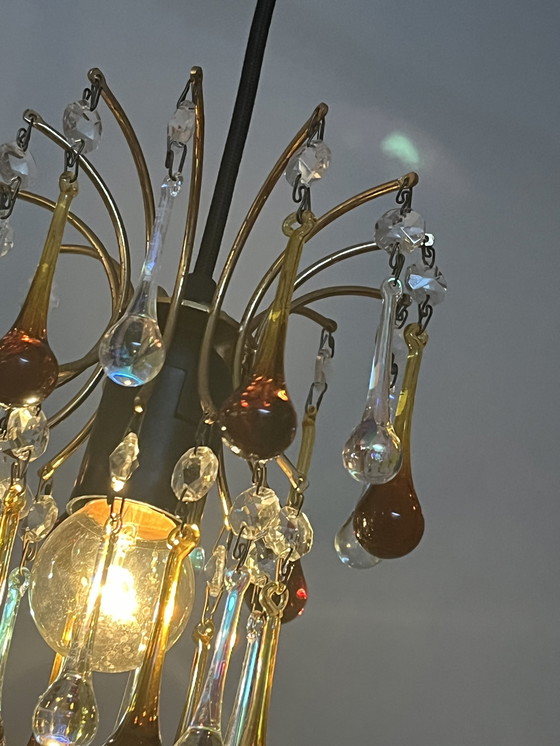Image 1 of Pendentif Chandelier Vintage Teardrop Pearls Smoked Smoked Glass