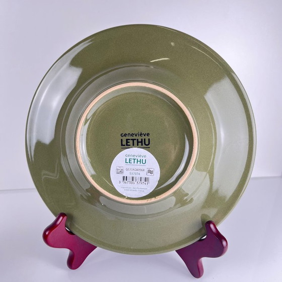 Image 1 of Set of 6 Genevieve Lethu soup plates, "Grain de riz" model, green