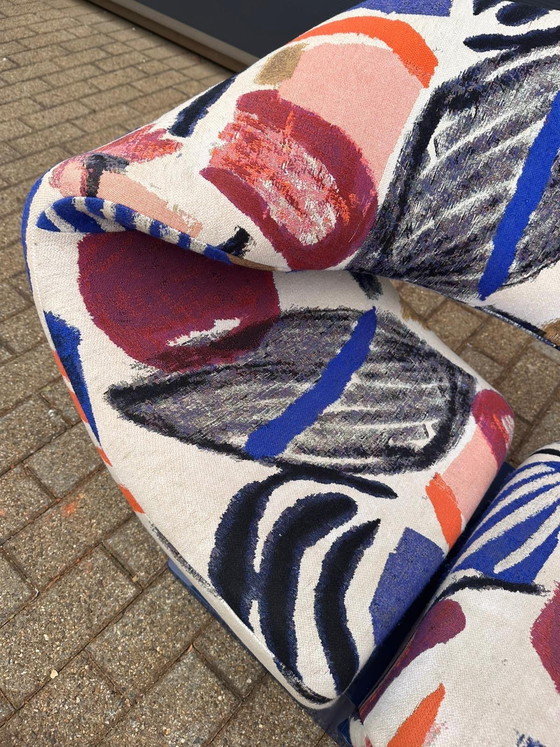 Image 1 of Artifort Ribbon chair by Pierre Paulin in fabric by Pierre Frey: La Toile du Peintre. In mint condition!! Condition: 10/10!