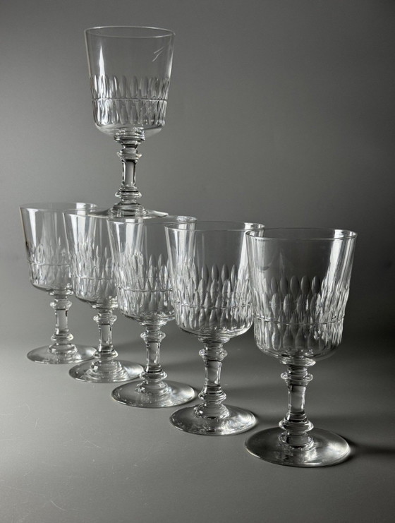 Image 1 of Val Saint Lambert “Service Théodora” kristallen wijn- of waterglazen, België, catalogus 1904-1905, set van 6

