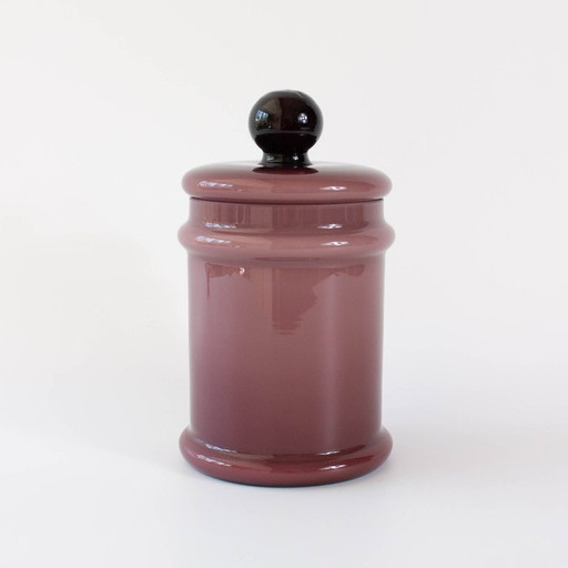 Vintage 1960er portugiesisches violettes Opalglasgefäß mit Deckel