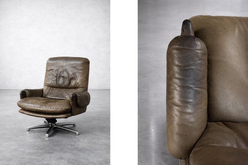 Vintage Mid-Century German Modern Brown Leather Lounge Swivel Chair from Musterring, 1960s