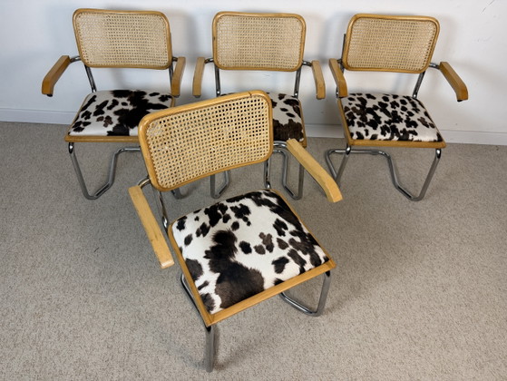 Image 1 of Suite de 4 fauteuils cannés chrome et bois années 70