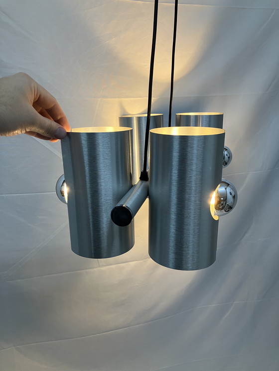 Image 1 of Suspension vintage Space Age, Polam, aluminium brossé