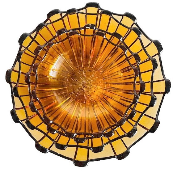 Image 1 of Vintage Art Deco glass bowls set amber pressed glass Scailmont 1930s