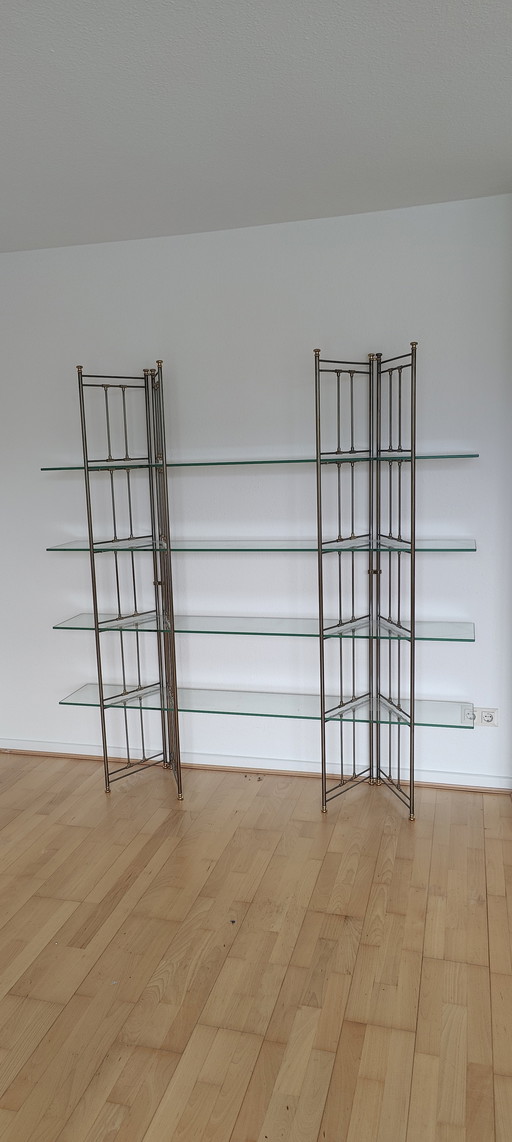 High-quality free-standing metal shelf with glass shelves