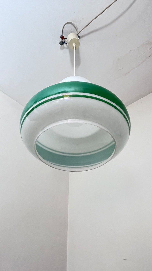 Suspension Art Déco italienne vintage années 1950 en opaline