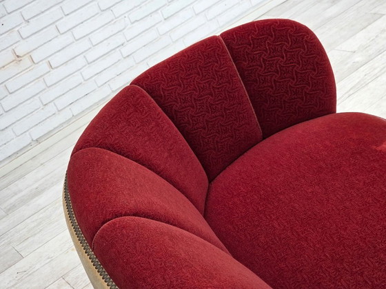Image 1 of Divano curvo danese a 2 posti, anni '60, tessuto di lana rosso/beige.