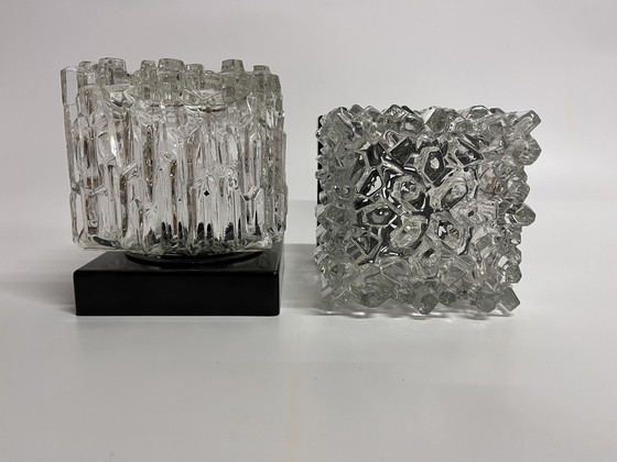 Image 1 of Mid - Century 'Ice-Cube' Ceiling Lamp Clear Glass Cube