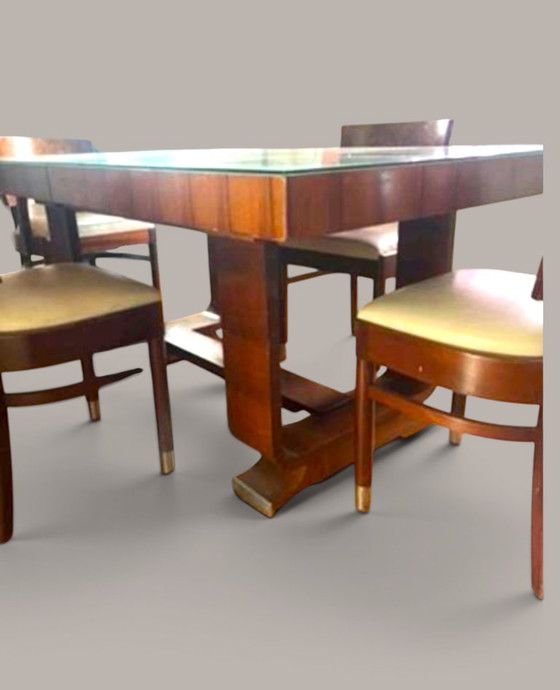Rare Art Deco Dining Room 'PAUL' by De Coene Frères, Kortrijk, c. 1936 – Sideboard cabinet, Wood, Glass (photo 4 of 9)