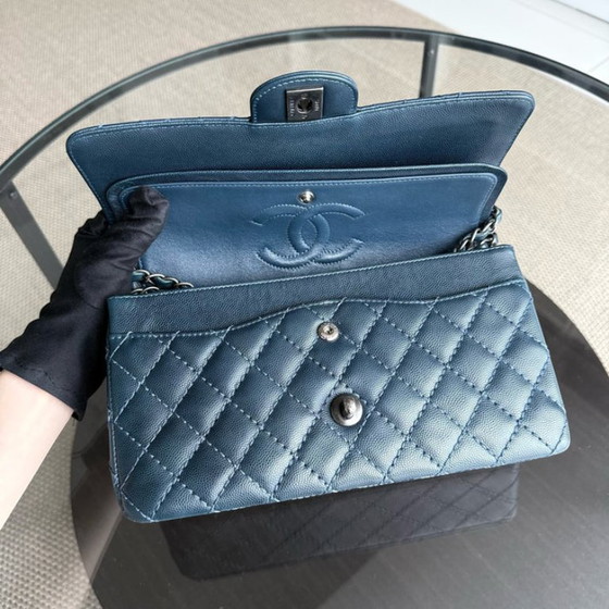 Image 1 of Chanel Classic Flap Medium - Caviar 25CM Quilted Dark Blue Silver Hardware Series 23