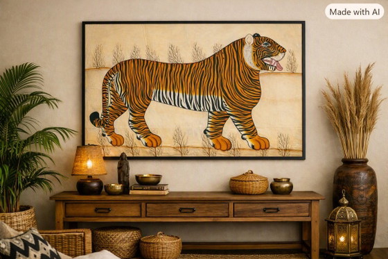 Tiger, The Indian Style Of Spanish Decorator Jaime Parladé – Paintings & Drawings, Cotton (photo 7 of 7)