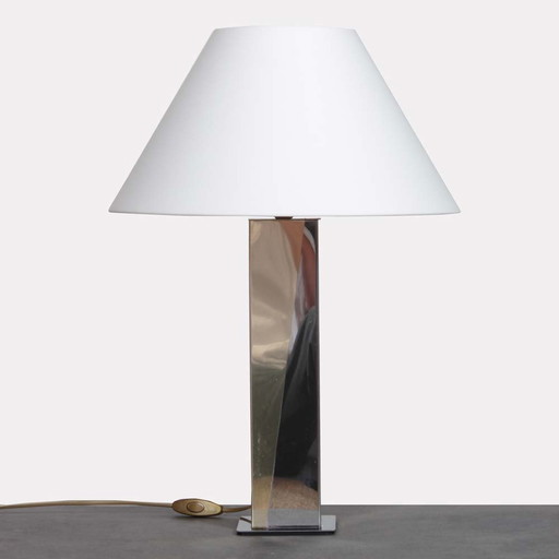 Grande lampe à poser en métal argenté et doré, 1980