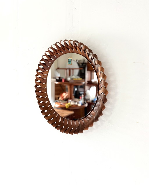 Vintage braided teak wall mirror '60s