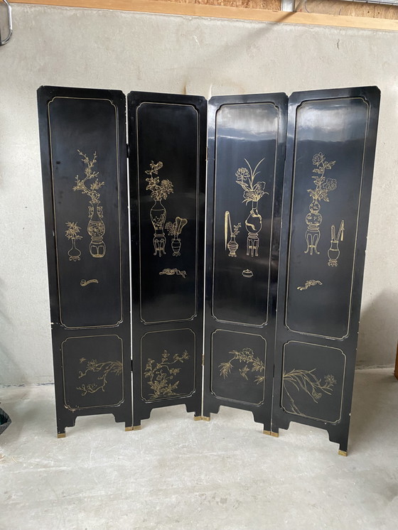 Image 1 of Mid - Century Chinese Room Divider Speck Stone Hand Painted 1950s