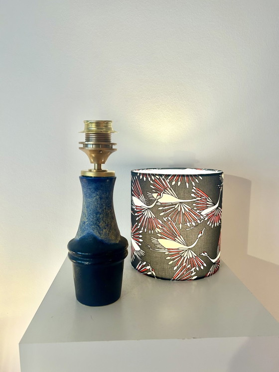 Image 1 of Atmospheric table lamp with crane motif shade made from Scheurich vase
