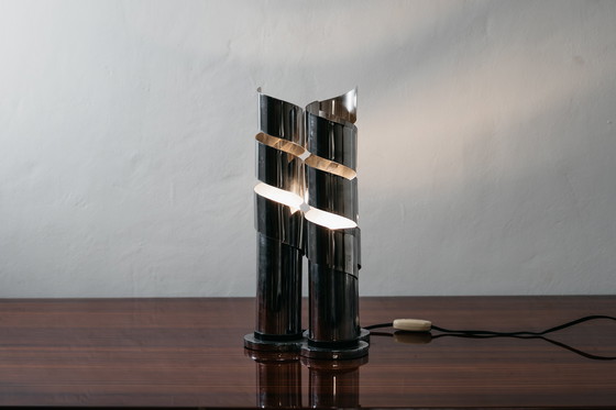 Image 1 of LAMA Italy 1970s Chromed Steel Spiral Design Table Lamp