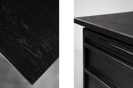 Image 1 of Vintage Mid-Century Danish Modern Minimalist Black Oak Desk with Chrome Base, 1970s