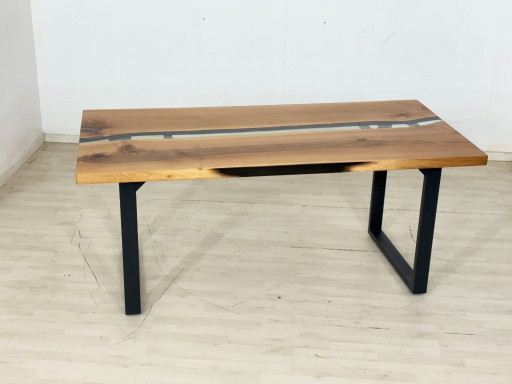Eettafel van epoxyhars / eettafel / vergadertafel, massief walnoothout / 180 cm breed