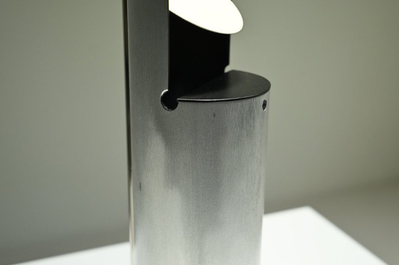 Image 1 of Brushed metal postmodern table lamp, 1980s Italy.