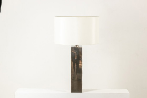 Image 1 of Rectangular lamp in chromed and cut metal. 1970s.