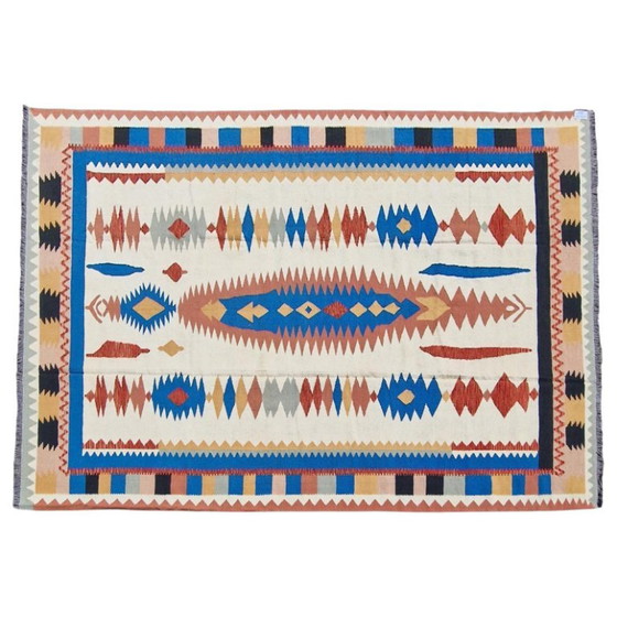 Vintage Turks Kilim tapijt | Handgeweven wol | Anatolisch design | 252 × 353 cm (99 × 139 inch) (photo 6 of 12)
