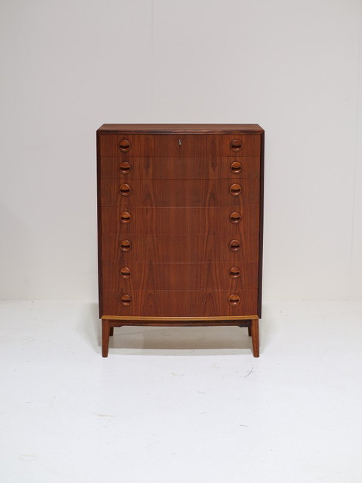 Tall spherical teak chest of drawers Danish vintage 1960s