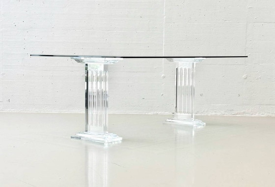 Image 1 of Glass table with acrylic glass column legs by FABIANART from Rome, Italy, 1980s