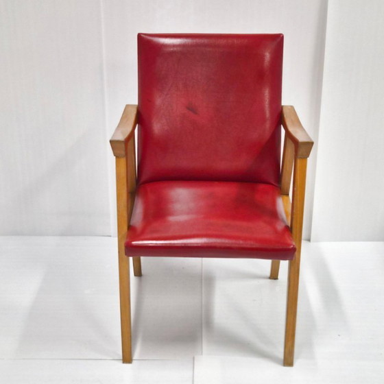 Image 1 of Poltrona vintage anni '50 con gambe a bussola in faggio e vinile, stile rockabilly anni '50