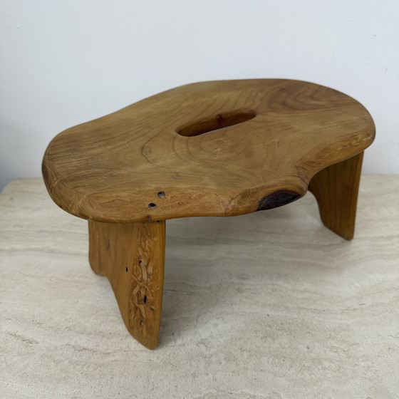 Image 1 of Brutalist Solid Wood Side Table/Stool, 1970s