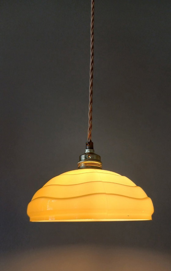 Image 1 of Set (2) Antique ceiling lamps in pastel brown/yellow color.