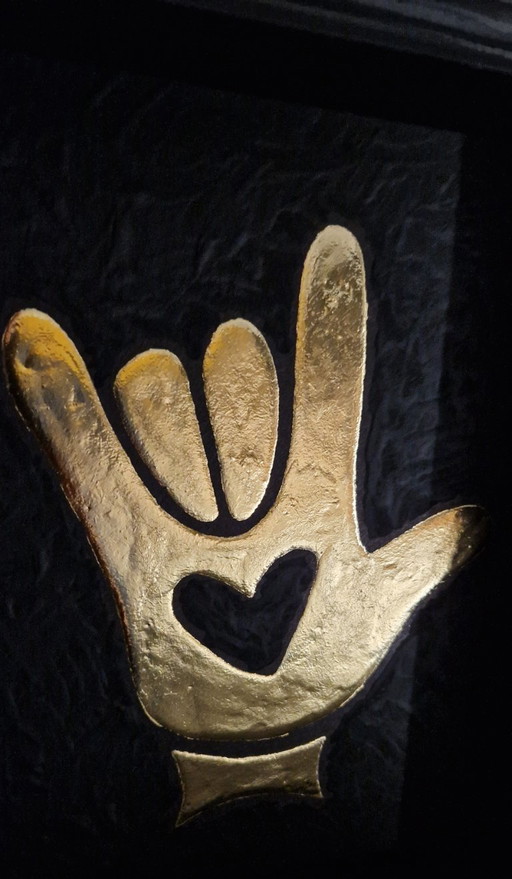 I Love You handsign 23kt gold plated in frame PopArt collection