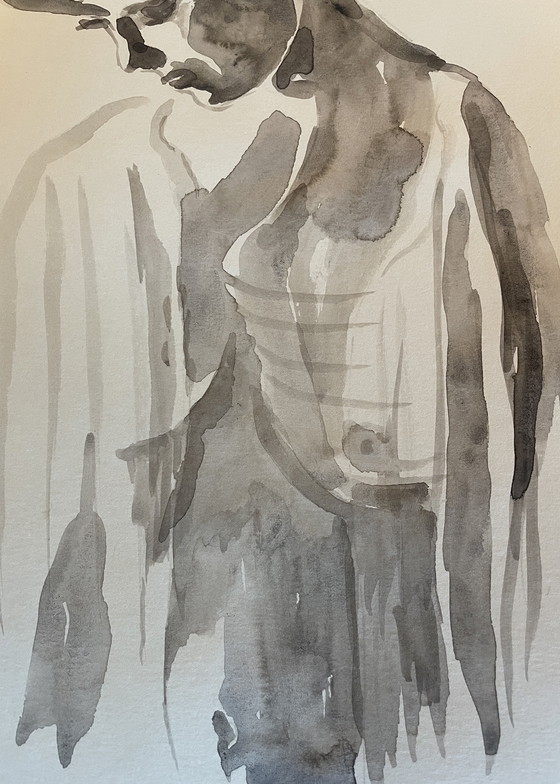 Image 1 of Aquarell Sepia Porträt Frau "Schattenspiel"