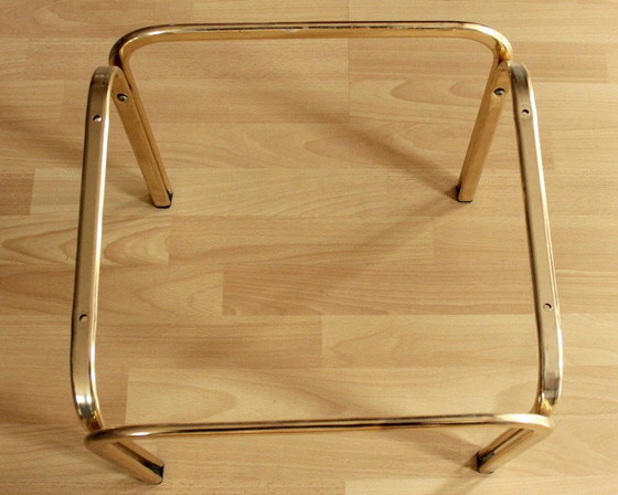 Image 1 of Small side table, brass/smoked glass top, Space Age