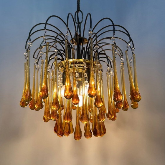 Image 1 of Mid Century Design Murano-Bernsteinglas-Tropfenleuchter, 1970er Jahre
