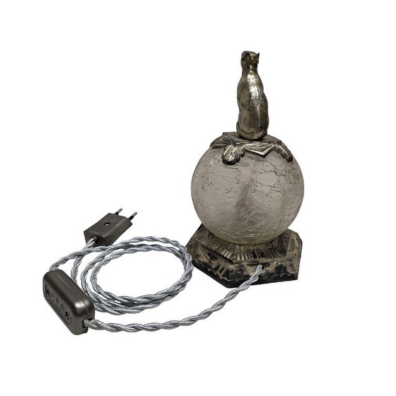 Image 1 of French Art Deco table lamp with a dog, circa 1920