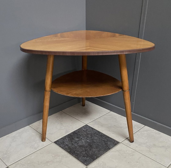 Image 1 of High wood coffee table,  triangle shape 1960s