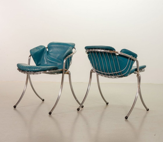 Gastone Rinaldi Italienisches Mid-Century Design Esszimmerstühle aus hellblauem Kunstleder, Modell Lynn für (photo 4 of 10)
