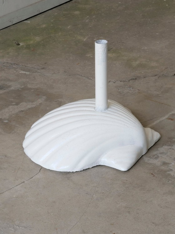 Image 1 of vintage garden parasol with cast iron base and seashell design by Fermob