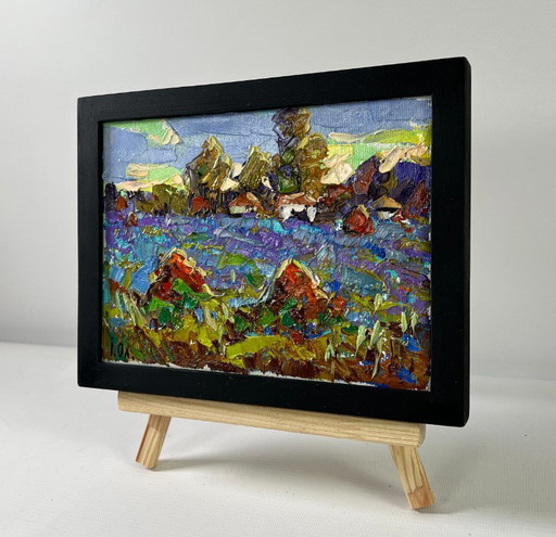 Original Oil Painting Summer Field Landscape Edge of the Village
