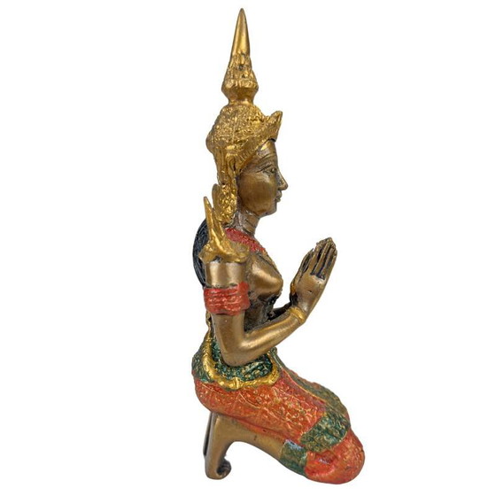 Thai Thepanom Temple Guardian Statue – Gilded and Polychrome – Kneeling Devotional Figure – Sculpture (photo 4 of 12)